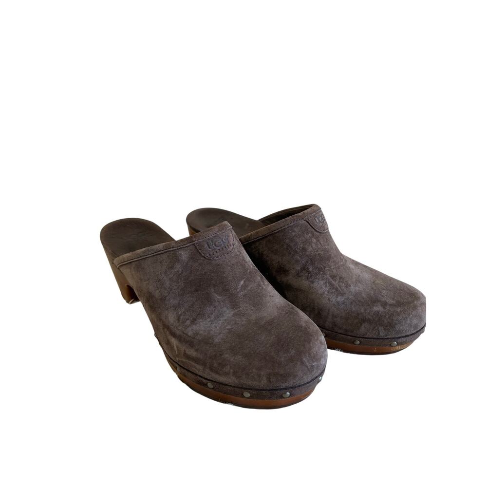 UGG Tan Suede Wooden Heel Clogs Boho‎ Cozy Fall Comfort Shoes Size 7